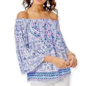 LILLY PULITZER Nevie Top Time To Shine Off Shoulder Bell Sleeves NWOT